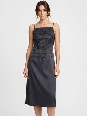 Charcoal Color Embroidered Slip Dress - Women's Evening Dress